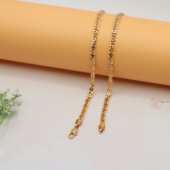 Elegant Rose Gold Necklace with Polished Oval Chain Design, XPNL0194 - Picture 11 of 12